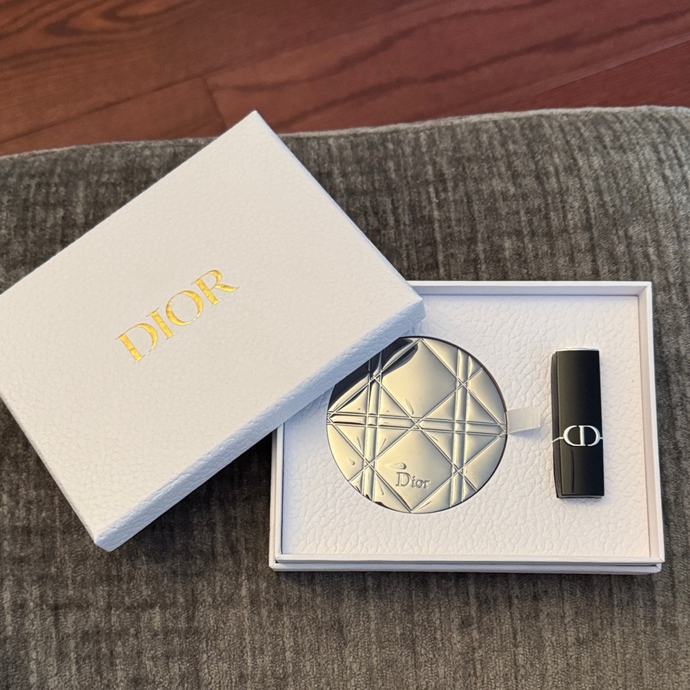 Dior Silver Compact with lipstick